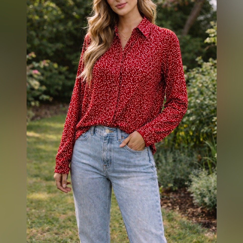 Reformation Red Floral Viscose Blouse Top Small